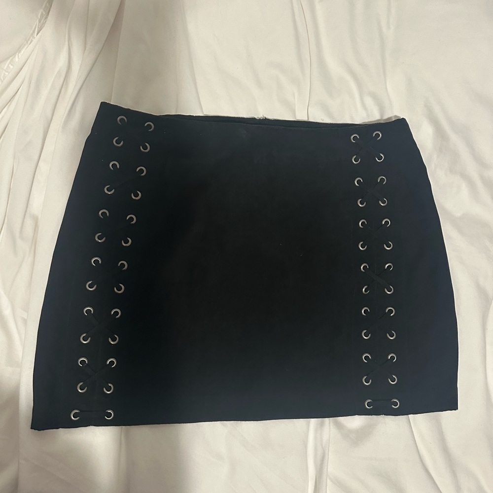 H&M Black Suede Mini Skirt with Eyelet Accents size 12